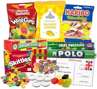 British Candy Snacks Bundle from the UK | With a variety of 7 English sweets Including Skittles, Wine gums, Bonds of London & Lots more!
