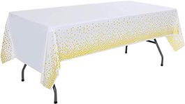 Lalantopparties Polka Dot Disposable Table Cover for Party Table Decoration, Birthday, Anniversary, Bridal Shower, Bachelor Decoration Covers Any Table Up to 8Ft (54 X 108) - White & Gold Polka Dot