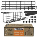 Under Desk Cable Management Tray, Cord Organizer for Desk, Cable Organizer, Wire Organizer, Cord Management, Cable Management Under Desk, Wire Holders for Desk - Black Cable Tray - Set of 2X 17