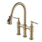 KRAUS Allyn Transitional Bridge Kitchen Faucet with Pull-Down Sprayhead in Brushed Gold, KPF-3121BG