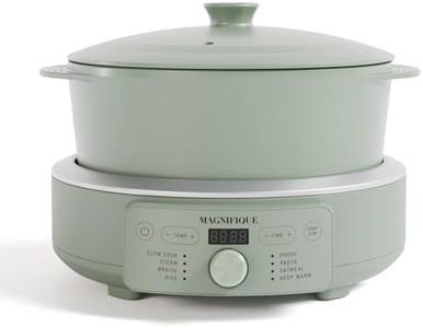 MAGNIFIQUE Slow Cooker, 4.5 Quart 8-in-1 Clay Pot Multi-Cooker, Non-Toxic Slow Cooker with Removable Clay Pot, for Rice, Pasta, Steam & Proof, Nonstick, Oven Safe Pot to 500°F, Olive