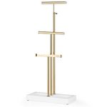 Love-KANKEI Jewelry Organizer Hanging with Metal and Wood Base, Necklace Holder with 3 Tier Tree Jewelry holder stand for Bracelets Earrings Rings,Height Adjustable, White and Gold