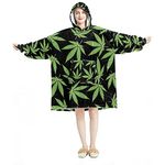 Eslifey Oversized Hoodie Blanket Sweatshirt, Sherpa Flannel Wearable Blanket Hoodies with Pocket for Adults Men Women, Cannabis Texture Marijuana Leaf