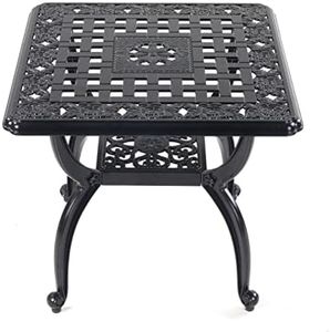 Mandolin Outdoor Patio Table,Rust -Resistant Cast Aluminum Side Table,Weather Resistant End Table，Coffee Table， Perfect for Patio, Backyard Or Garden. (Aluminum Square, Black)