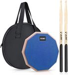 LOLUNUT Dumb Drum Practice Pad,2-sided Silent Practice Pad Soft Rubber Wooden Base Stand with Solid Wood Drum Sticks (8''-Blue)