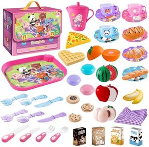 Tea Party Set for Little Girls, 43 PCS Pretend Play Food & Kitchen Accessories with Portable Carry Case. Pink Princess Toy Set for , Kids Kitchen Pretend Playset,. Ideal Birthday