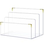 pbf Acrylic File Holder | Clear File Organizer for Desk w/Gold Accents | Acrylic Desk Organizer, Folder Holder, Mail Sorter, File Stand, Magazine Divider, Laptop, Notebook, & Letter Organizer