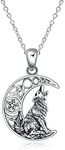 POPKIMI Wolf Jewelry Sterling Silver Crystal Opal [ Wolf Necklace/Urn Necklace /Locket Necklace] Howling Wolf Pendant Necklace Jewelry for Wolf Lover Women Men Girls Mom Friend Birthday, Metal, Cubic Zirconia