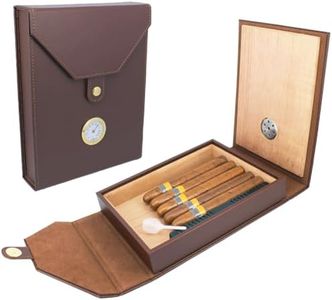 AMANCY Elegant 5-10 Capacity Brown Leather Cedar Wood Lined Portable Travel Cigar Humidor Case with Humidifier