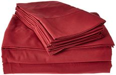 Elegant Comfort 1800 Thread Count 3 line Egyptian Quality Luxurious Silky Soft Wrinkle & Fade Resistant 4 pc Sheet Set, Deep Pocket Up to 16", Queen, Burgundy