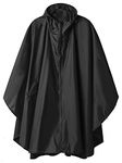 Hooded Rain Ponchos Outdoor Waterproof Raincoat Jacket for Adults with Zipper (Black)