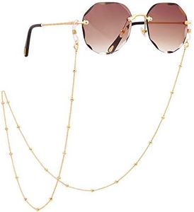 18K Gold Eyeglass Chain Sunglasses Strap Holder Reading Glasses Retainer Gold Beaded Chain String Cord Lanyard, Golded, 31.5“