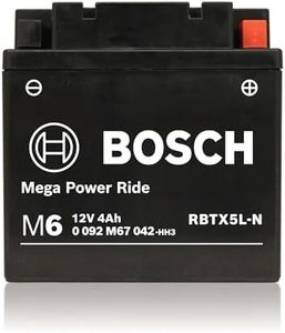 Bosch AGM Motorcycle Battery, Powersport Battery M6 RBTX5L-N Mega Power Ride - 12V, 4 A/h Rate, 70 CCA, Lead-acid for Two-Wheeler Vehicles, Type A, Right (-) Left (+), 113 x 70 x 105 mm