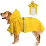 Waterproof Large Dog Raincoat, Adjustable Dog Lightweight Rain Cloak, Pet Anti Fouling Clothes with Reflective Strips (Yellow, XL)