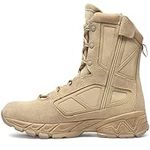 RIELD Men's Military Tactical Work Boots Lightweight Side Zipper Army Combat Hiking Boots,Sand,11 M US