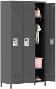 IKIMI Metal Locker 3 Doors Storage Lockers for Employee,72" Tall Locker with Shelves and Hooks Black Steel Sports Locker for Office School Office Gym Home Garage
