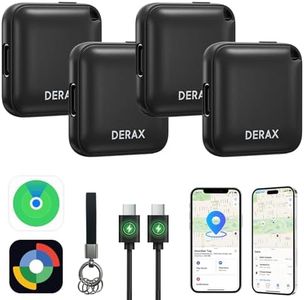DERAX Bluetooth Tracker (iOS and Android) 4 Pack, Rechargeable Tracker Tags Compatible with iOS and Android, Anti-Lost Item Finder for Keys Wallet Luggage Backpack, Black