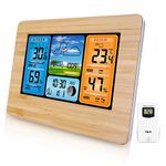 AOZBZ Digital Wireless Weather Station with Outdoor Sensor - with Time, Date, Temperature, Humidity, Barometer, Alarm, Moon Phase Display, Multifunction Thermometer (Wood Color)