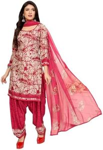 Yashika Women's Printed Dress Material - Unstitched Crepe Fabric Kurti, Pants & Dupatta Set (AZ-YS-P1-ADDA RED)