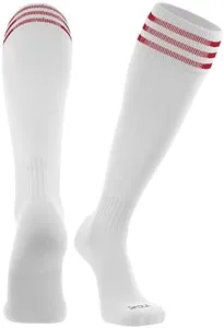 TCK Elite Finale 3 Stripe Soccer Socks (White/Scarlet, Large)