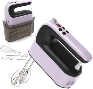 Yomelo 9-Speed Digital Hand Mixer Electric, 400W Powerful DC Motor, Baking Mixer Handheld with Snap-On Storage Case, 5 Stainless Steel Accessories, Flat Beaters, Dough Hooks, Whisk (Purple&Black)