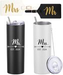 DHQH Personalized Mr and Mrs EST 2024 Gift Stainless Steel Travel Tumbler & Leather Luggage Tag Set - Wedding Gifts for Couples 2024- Perfect Newlywed, Engagement, and Bridal Shower Gifts