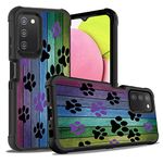 ZXHSBROK Galaxy A03S Phone Case, Dog Paw Print Rustic Wooden Board Design Heavy Duty 3 in 1 Hybrid Hard Plastic & Soft Silicone Shockproof Drop Protection Case for Samsung Galaxy A03S