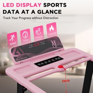 CITYSPORTS Folding Treadmill 8% Incline, 2.0HP, Under Desk, Pink – Adjustable Speed, LED Display, Fitness App