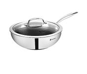 Bergner Hitech Triply Stainless Steel Scratch Resistant Non Stick Wok/Kadai With Glass Lid, 28 cm, 4.5 Litres, Induction Base, Food Safe (PFOA Free), 5 Years Warranty, Silver