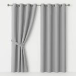 AMEHA Eyelet Blackout Curtains for Home Décor Soundproof Thermal Insulated Light Grey Ring Top Kitchen Curtain 66x54 Inch, Pair Panel with Tiebacks