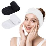 Facial Spa Headband - 2 Pcs Makeup Shower Bath Wrap Sport Headband Terry Cloth Adjustable Stretch Towel with Magic Tape (Black+white)