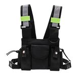 Chest Harness Rig Bag,Radio Front Pack Pouch Walkie Talkie Case Carry Holder Adjustable Shoulder Strap Black Backpack Pocket Radios Small Hardware Vest Universal(Black Anti -Light Strip)