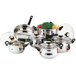 12 Pcs Stainless Steel Essential Cookware Set with Lids & Sturdy Handles Saucepan Pot Prima Kitchen Cook Fry pan Casserole Pan Home Chef Cooking Housewarming Gifts UK Free P&P