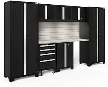 ‎‎‎NewAge Products Garage Cabinet Bold Series 10 PC Set Black Include Worktops, LED Lights, 72in. Backsplash, 3 x Wall, Two-Door Base and Rolling Tool Cabinets, 2 x Multi-Use Lockers, 63112