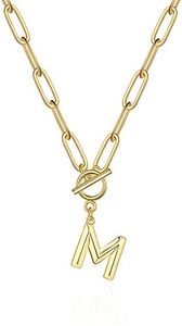 Eben-Ezer Toggle Clasp Capital A-Z Initial Necklace for Women Hiphop Gold Alphabet Pendant Necklaces Thick Chain OT Buckle Necklace, 20, Gold Plated, No Gemstone