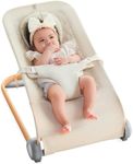 Fodoss Baby Bouncer, Portable Bouncer Seat for Babies, Portable Bedside Bassinet with Wheels, 7 Height Adjustable Baby Bassinet for Infants, Beige