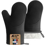 Gorilla Grip Silicone Non Slip Oven Mitt Set, Flexible Oven Gloves, Professional Heat Resistant Kitchen Cooking Mitts, Protect Hands from Hot Surfaces, Cookie Sheets, Black Pair, Set of 2