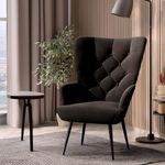 Aivermeil Modern Accent Chair Upholstered Armchair with Scooped Arms Velvet Accent Chairs for Living Room, Button Tufted Armchair with Metal Legs Thick Padding for Bedroom Black