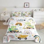 Manfei Kids Dinosaur Comforter Set Twin Size, Excavator Tractor Truck Down Comforter with 1 Pillowcase, Cartoon Rainbow Bedding Set 2pcs for Boys Girls Bedroom Decor Lightweight Duvet Insert