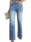 Sidefeel Women's Wide Leg Jeans Casual High Waisted Straight Stretch Denim Pants with Pockets, Light Blue, 4