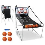 GYMAX Basketball Arcade Game for Home, Foldable Basketball Game w/ 8 Game Modes, Arcade Sound, Electronic Scoring, 4 Balls and Inflation Pump for All Ages Indoor Outdoor Fun (White+Light Blue)