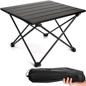 Portable Camping Table, Folding Small Camp Table with Travel Bag, Outdoor Lightweight Foldable Table for Beach, Outdoor Cooking, Hiking, Travel, Picnic, Camping Gear (Black)