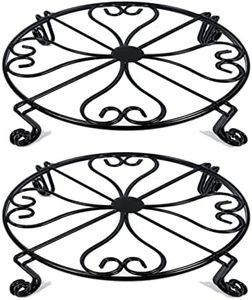 NSYOOMH 2 pack 10"-12" Rustproof Black Metal Plant Stands Heavy Duty Plants Holder Outdoor Indoor, Round Wrought Iron Flower Planter Pot Stand, Corner Gardening Pumpkin Stand - 10Inches