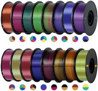 Kingroon 16KG Silk PLA 3D Printer Filament Bundle Dual Color Triple Color Pla Filament 1.75mm Multicolor Filament for Most FDM 3D Printer, 1KG X 16 Spools