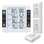 AMIR Upgraded Indoor Outdoor Thermometer, Digital Hygrometer Thermometer with 3 Wireless Sensors, Room Thermometer Humidity Meter with LCD Backlight, 4.6'' Large Display Wireless Thermometer for Home