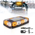 Wireless Battery Beacon Strobe Light White Amber Rechargeable, 17-Flashing Mode, High Low Brightness, 48pcs Led, Roof Top Hazard Flash Warning Lights for Vehicles Trucks Snow Plows Postal Mail ATV UTV