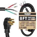 Cablectric 4 Prong Range Power Cord 8 Foot - 6/8 AWG 50 Amp Extension Cord NEMA 14-50 Plug, Heavy Duty Stove Extension Cord to 4 Wire, 4 Plug Dryer Replacement Extension Cord 8 ft - Black