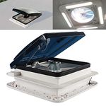 28 * 28cm Caravan Roof Vent Fan with LED Light,30W Van Motorhome Skylight Vent, 1800RMP Air Vent Ventilation with 10 blades, Waterproof and soundproof, Reverse fan for RV Motorhome, Caravan, Camper.
