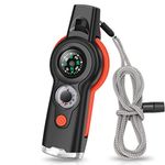 7-in-1 Emergency Survival Function Whistle, Outdoor Multifunctional Tool Safety Whistle with Lanyard, Ideal for Kayaking, Boating, Hiking, Camping, Climbing, Hunting, Fishing, Rescue Signaling