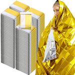 Kanayu 100 Pcs Emergency Foil Thermal Blankets Bulk 82 x 63 Gold Reflective Space Blanket, Waterproof Individually Wrap Lightweight Survival Blanket for Camping Outdoor Hiking Homeless First Aid